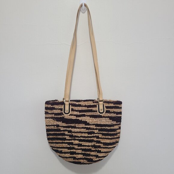 Alive + Olivia Straw Tote Bag Two Tone Tan Brown Beach